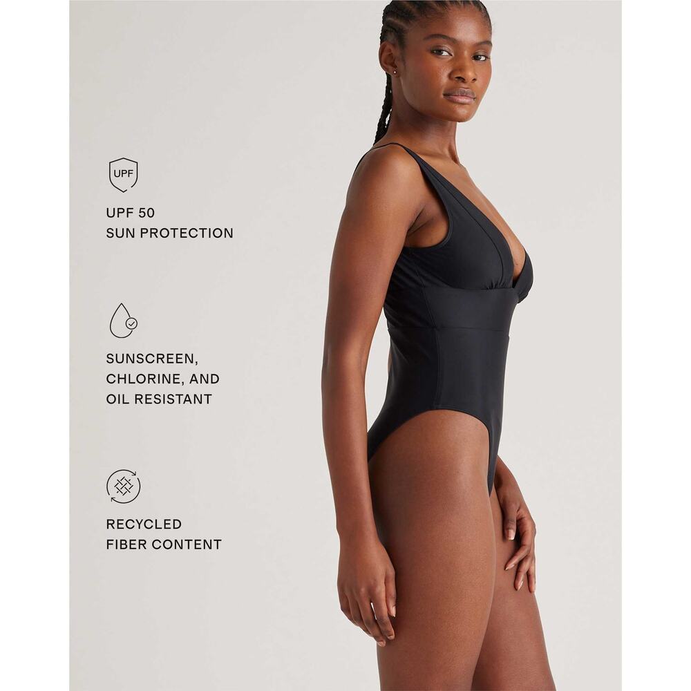 NWT Quince Italian Plunge One-Piece Swimsuit Black M - Picture 2 of 4